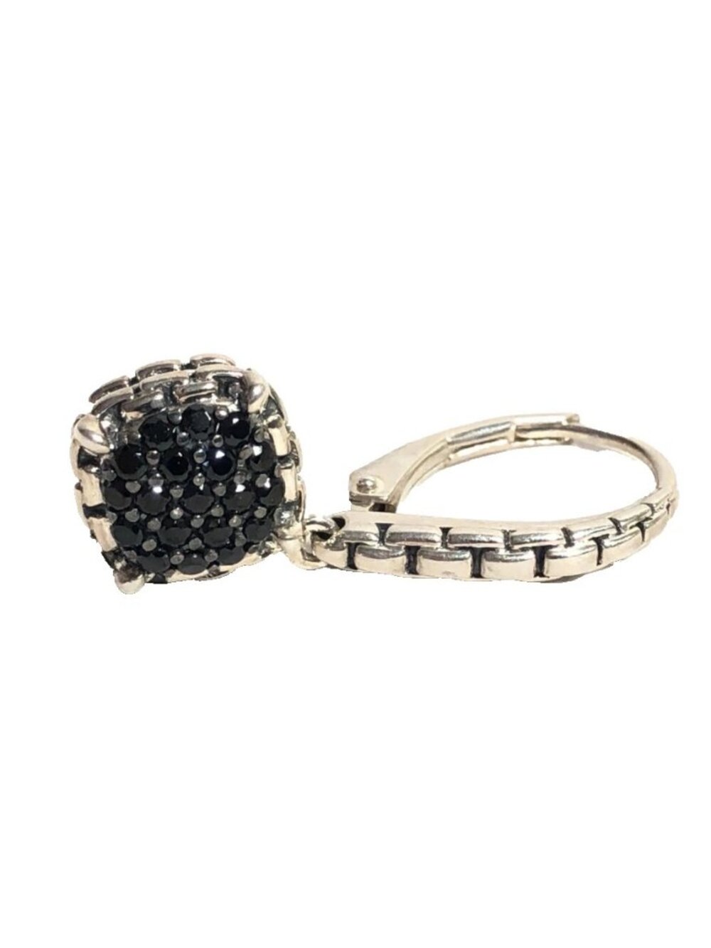 JAI John Hardy Sterling Silver Signature Pave Black Spinel Lever Back Earring